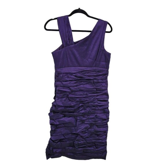 Vtg 90s J. Taylor Dress Formal Ruched Asymmetrical Bodycon Metallic Purple Sz 10 - Picture 5 of 11
